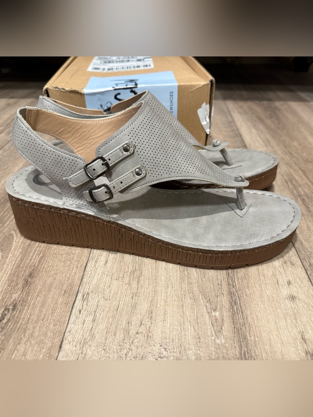 Women's Grey Thong Wedge Sandals